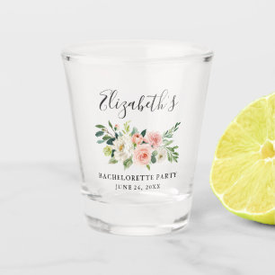 Aquarell-Rosé-Weiße-Floral-Junggesellinnenabschied Schnapsglas