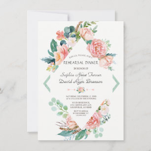 Aquarell-Rosé Weiße Pfingstrosen Probeessen Einladung