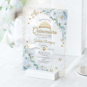 Aquarell-Rosen Babyblau Floral Quinceanera Acryleinladungen