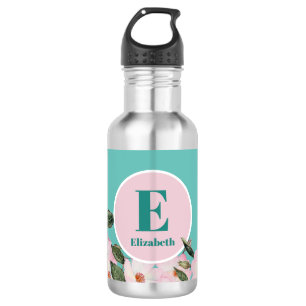 Aquarell-Rosen-Ballerina-Blumen-Monogramm-Kreis Edelstahlflasche