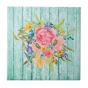 Aquarell-Rosen-Blumenspray auf abgesplittertem Aqu Fliese