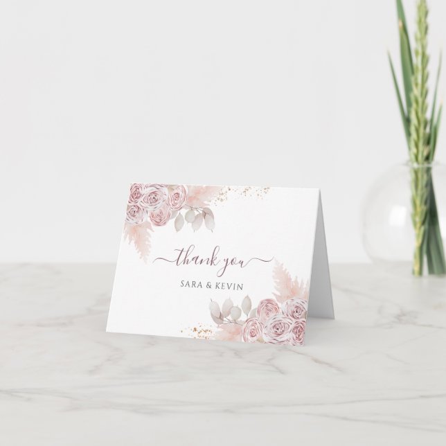 Aquarell Rosen Blush Pink Floral Vielen Dank Karte (Vorderseite)