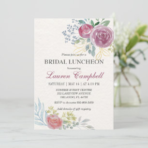 Aquarell-Rosen-Burgunder-Grün-Bridal-Lunch Einladung