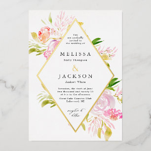 Aquarell-Rosen Frühlingsblumen-Einladung Diamant Folieneinladung