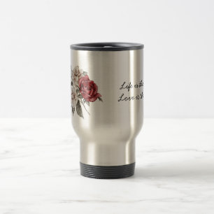 Aquarell-Rosen Frühlingsstrauß & Liebeszitat Reisebecher