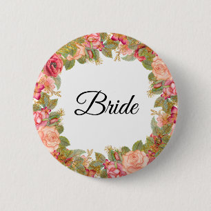 Aquarell-Rosen & Glitter-Braut-Pin Button