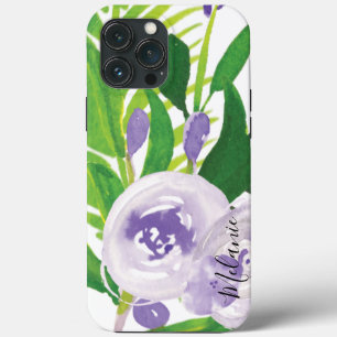 Aquarell-Rosen-Grünlilie Lila Schriftzug Name  Case-Mate iPhone Hülle