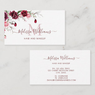 Aquarell-Rosen-Monogramm Schwarz Visitenkarte