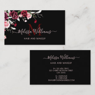 Aquarell-Rosen-Monogramm Schwarz Visitenkarte