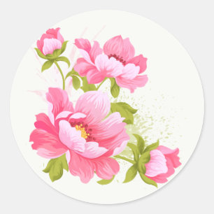 Aquarell-Rosen-Pfingstrosen-Blumen-Aufkleber Runder Aufkleber