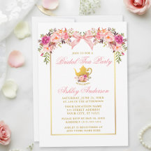 Aquarell-Rosen Rosa Schleife Braut-Teeparty