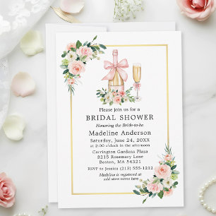 Aquarell-Rosen Rosa Schleife Brautdusche Einladung