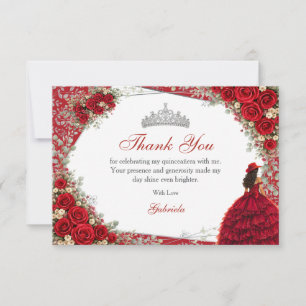 Aquarell-Rosen Rot und Silber Rote Quinceañera Dankeskarte