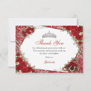 Aquarell-Rosen Rot und Silber Rote Quinceañera Dankeskarte