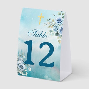 Aquarell-Rosen-Taufe Staubblau Tischaufsteller