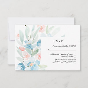 Aquarell-Rosen und blaue Hochzeits-RSVP-Karte RSVP Karte