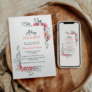 Aquarell-Rosen und Eukalyptus-Baby-Shower Einladung