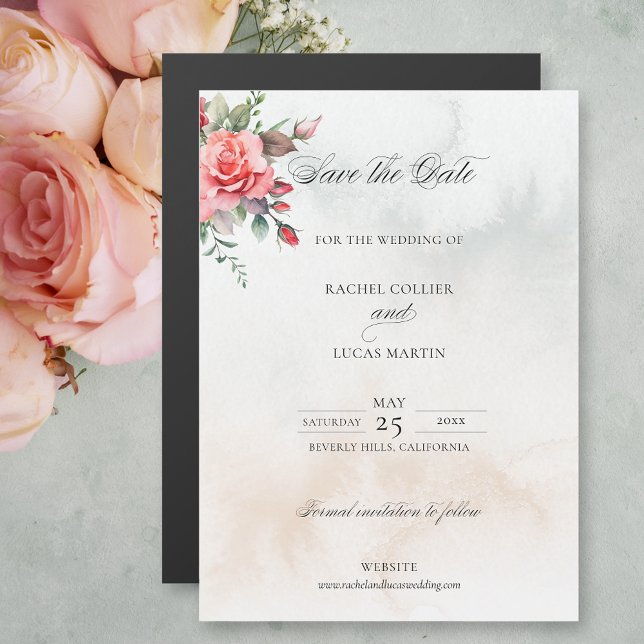 Aquarell Rosen und Kalligraphie Save the Date Magneteinladung (Von Creator hochgeladen)