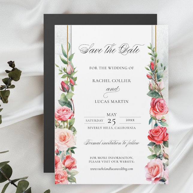 Aquarell Rosen und Kalligraphie Save the Date Magnetkarte (Von Creator hochgeladen)