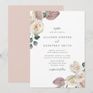 Aquarell-Rosen und Orchideen-Hochzeit Einladung