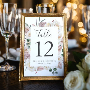 Aquarell-Rosen und Orchideen-Hochzeit Tischnummer