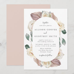 Aquarell-Rosen und Orchideen Ovalrahmen Hochzeit Einladung