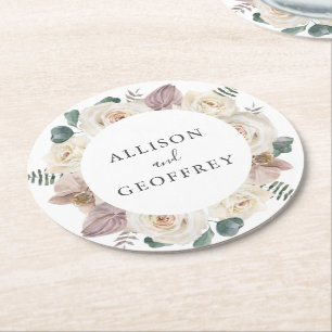 Aquarell-Rosen und -Orchideen Personalisierte Hoch Runder Pappuntersetzer