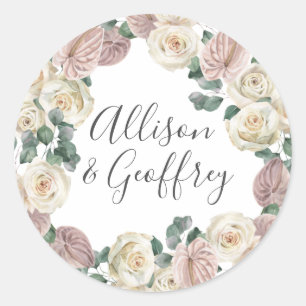 Aquarell-Rosen und Orchideen personalisierte Hochz Runder Aufkleber