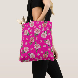 Aquarell-Rosen- und Pfotenabdruck-Tasche Tasche