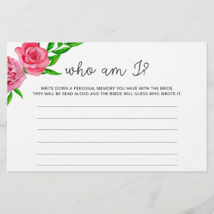 Aquarell-Rosen Wer bin ich Brautparty-Spiel Briefpapier