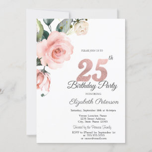 Aquarell-Rosen zum 25. Geburtstag Einladung