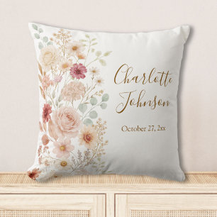 Aquarell-Rosengarten Elegantes Monogramm Floral Kissen