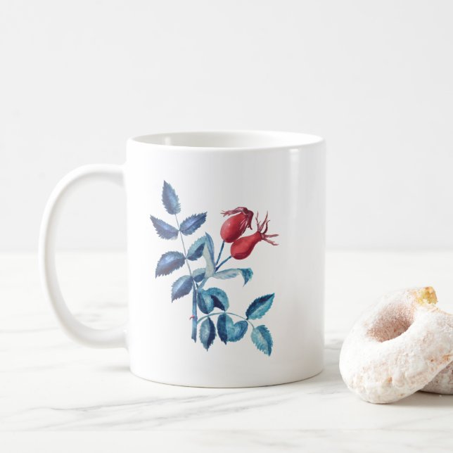 Aquarell-Rosenhüften Kaffeetasse (Mit Donut)
