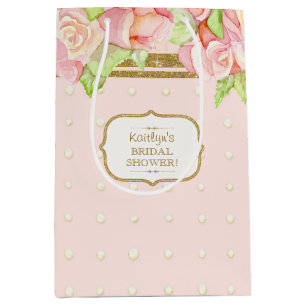 Aquarell Roses Pearls Bouquet Brautparty Mittlere Geschenktüte