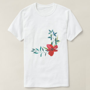 Aquarell Rot Blumen & Grün Blatt Essential T-Shirt