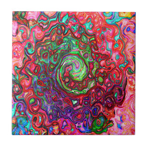 Aquarell Rot Groovy Abstrakter Retro Flüssigkeitsw Fliese