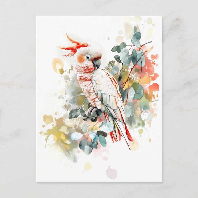 Aquarell Rot-Kakadu Postkarte (Vorderseite)