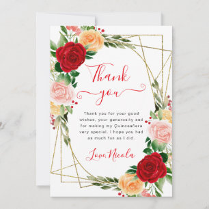 Aquarell Rot Orange Rosen Rahmen Quinceanera Dankeskarte