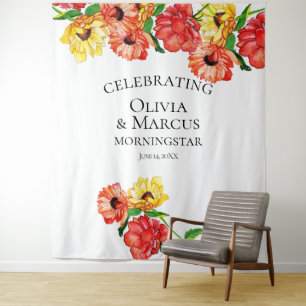Aquarell Rot und Gelb Florales Fotobackdrop Wandteppich