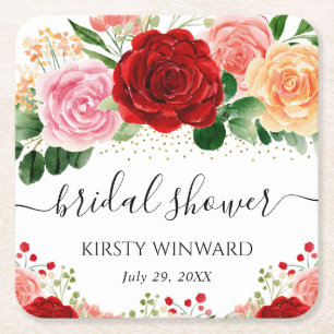 Aquarell-Rot- und Gelbe Rosen Brause-Brautparty Rechteckiger Pappuntersetzer