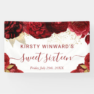 Aquarell-Rot- und Goldblumen Sweet 16 Banner
