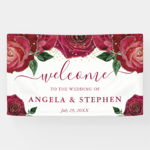 Aquarell-Rot- und Goldrosen-Hochzeit Banner