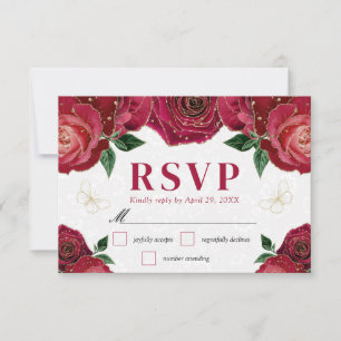 Aquarell-Rot- und Goldrosen-Hochzeit RSVP Karte