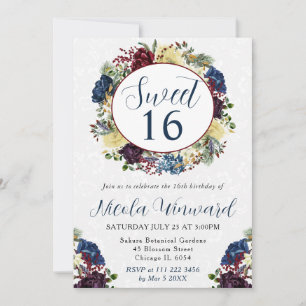 Aquarell Rot und Marineblauer Winterkranz Sweet 16 Einladung