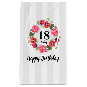 Aquarell Rot- und Rosa Blumen Kreis Kranz Design Kleine Geschenktüte