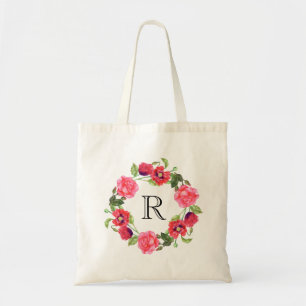 Aquarell Rot- und Rosa Blumen Kreis Kranz Design Tragetasche