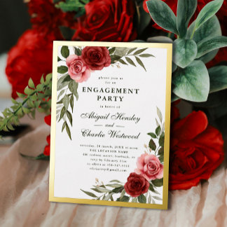 Aquarell-Rot- und Rosarote-Rosen-Verlobungsfeier Folieneinladung