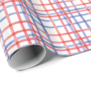Aquarell Rot Weiß & Blau Kariert Geschenkpapier