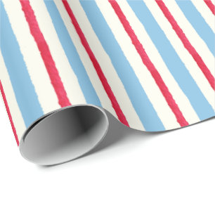 Aquarell Rot Weiß & Blaue Streifen Geschenkpapier