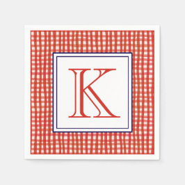 Aquarell Rot Weiß und Blau Gingham Monogram Serviette